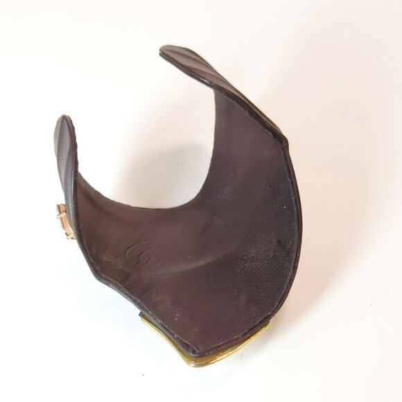 Vintage Luigi Briglia Black Leather & Rhinestone Cuff Bracelet Italian Designer - Picture 6 of 8